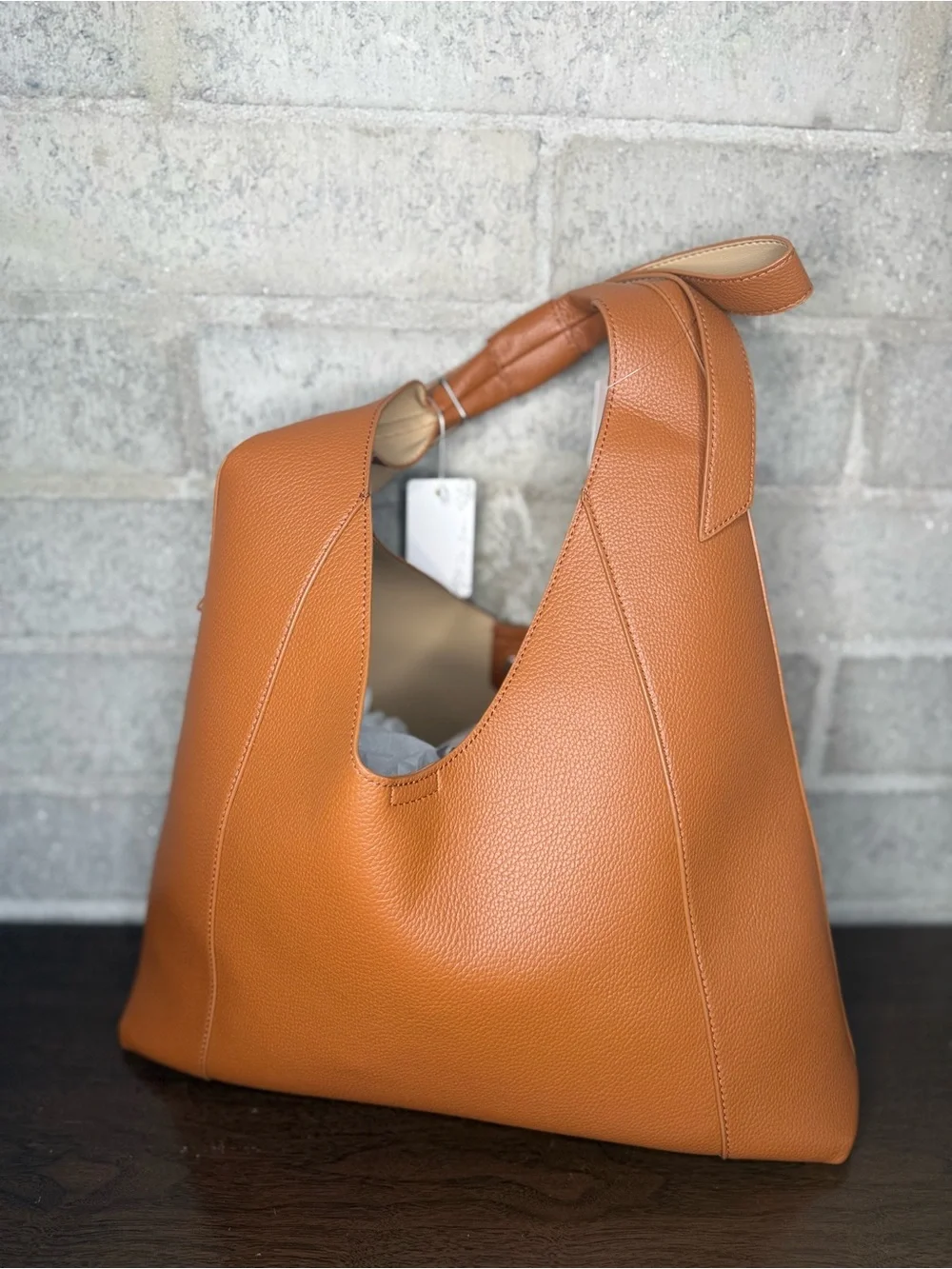Zou Bijou Brown Pebbled Faux Leather Hobo Tote Bag w/ Zip Pouch NWT Purse